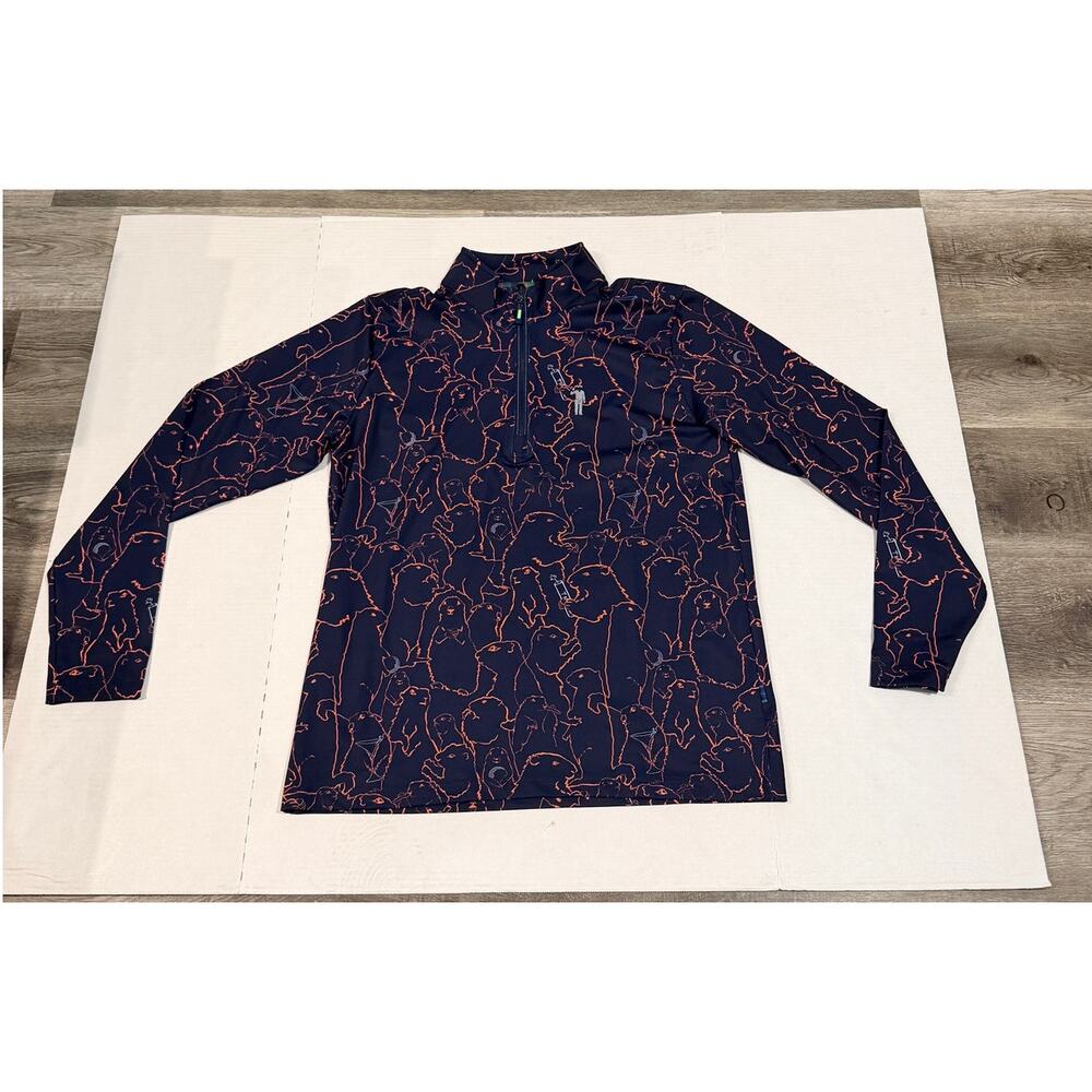 William Murray Golf Quarter Zip Pullover Mens Medium Prairie Dog Print Navy